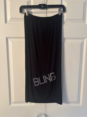 Black 'Bling' Elastic Waist Midi Skirt